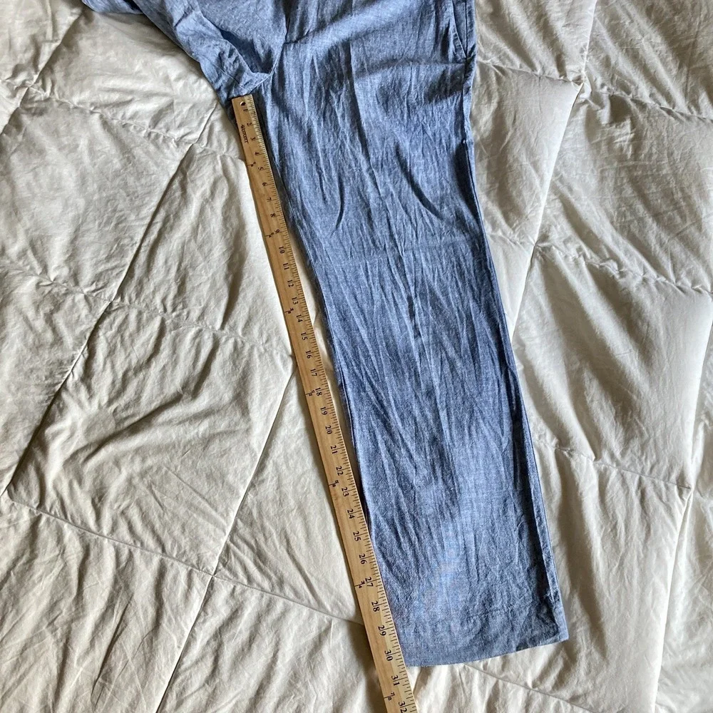 Perry Ellis Portfolio Linen Cotton Trouser Slack Mens 37.5x30.5 Baby Blue Breezy
